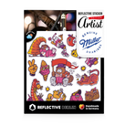 Reflektierende Aufkleber Künstleredition „C. Miller“ von Künstler C. Miller. Aufkleber mit kleinen Cartoon Tigern, Bibern und weiteren Tieren. Sticker verpackt In Produktverpackung von REFLECTIVE Berlin.