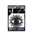 Reflektierender Aufkleber „Auge“ in Farbvariante „schwarz“ in Produktverpackung von REFLECTIVE Berlin.