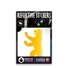 Reflektierender Aufkleber „Berliner Bär“ in Farbvariante „gelb“ in Produktverpackung von REFLECTIVE Berlin.