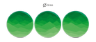 drei grüne reflektierende Button Anstecker in Farbvariante „Berge“ in Freistellform. Arrangement von REFLECTIVE Berlin.