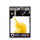 Reflektierender Aufkleber „Einhorn“ in Farbvariante „gold“ in Produktverpackung von REFLECTIVE Berlin.