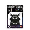 Reflektierender Aufkleber „Eule“ in Farbvariante „schwarz“ in Produktverpackung von REFLECTIVE Berlin.