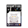 Reflektierender Aufkleber „Eule“ in Farbvariante „weiß“ in Produktverpackung von REFLECTIVE Berlin.