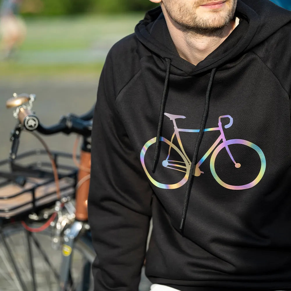 rezensionen für fahrrad xxl berlin Reflektierender Kapuzenpullover mit Fahrrad Aufdruck – REFLECTIVE Berlin