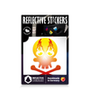 Reflektierender Aufkleber „Totenkopf“ in Farbvariante „Feuer“ in Produktverpackung von REFLECTIVE Berlin.