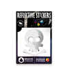 Reflektierender Aufkleber „Totenkopf“ in Farbvariante „weiß“ in Produktverpackung von REFLECTIVE Berlin.