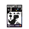Reflektierender Aufkleber „T-Rex“ in Farbvariante „schwarz“ in Produktverpackung von REFLECTIVE Berlin.