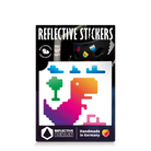 Reflektierender Aufkleber „T-Rex“ in Farbvariante „Regenbogen“ in Produktverpackung von REFLECTIVE Berlin.