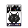 Reflektierender Aufkleber „Wolf“ in Farbvariante „schwarz“ in Produktverpackung von REFLECTIVE Berlin.