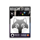 Reflektierender Aufkleber „Wolf“ in Farbvariante „grau“ in Produktverpackung von REFLECTIVE Berlin.