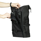 Red_rebane Back pack showing the openning system for a bike clip fit- Black colour