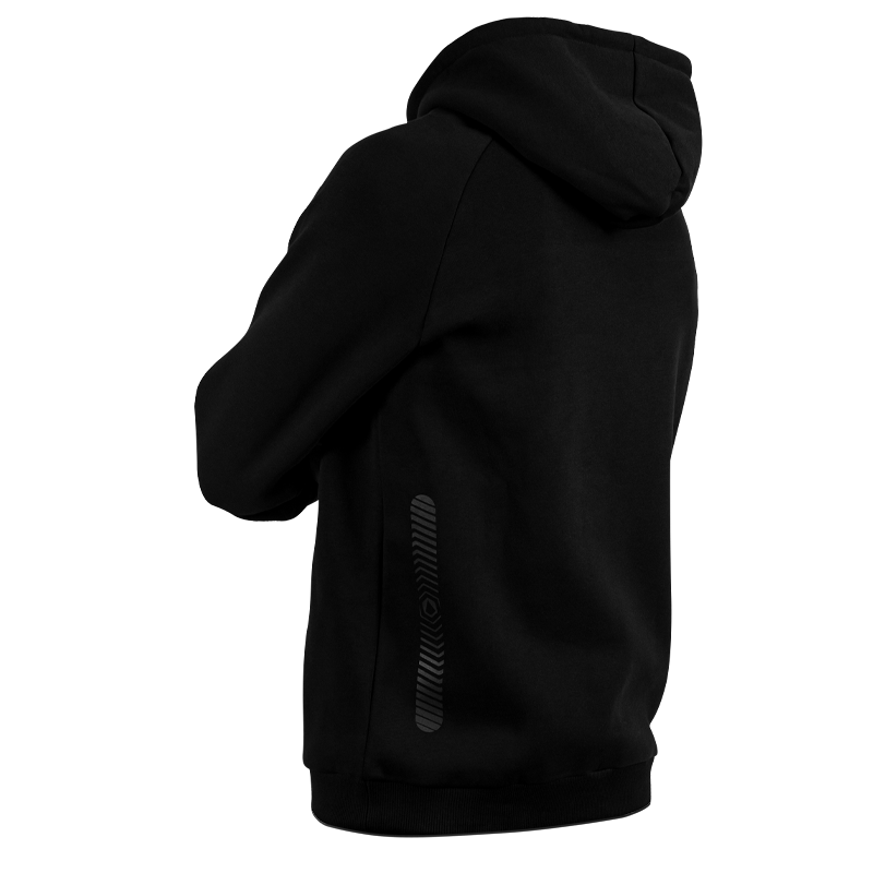 Kapuzenpullover, schwarz, mit reflektierendem Aufdruck hinten links unten, Produktbild