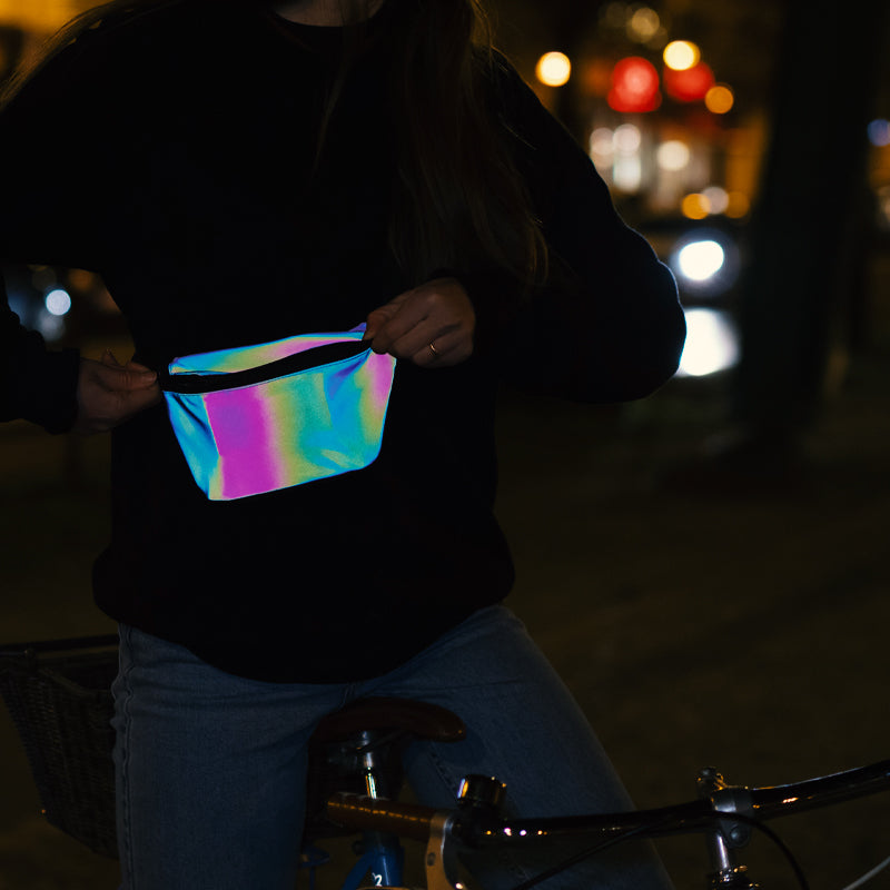 Reflective Pouch, rainbow colors, night
