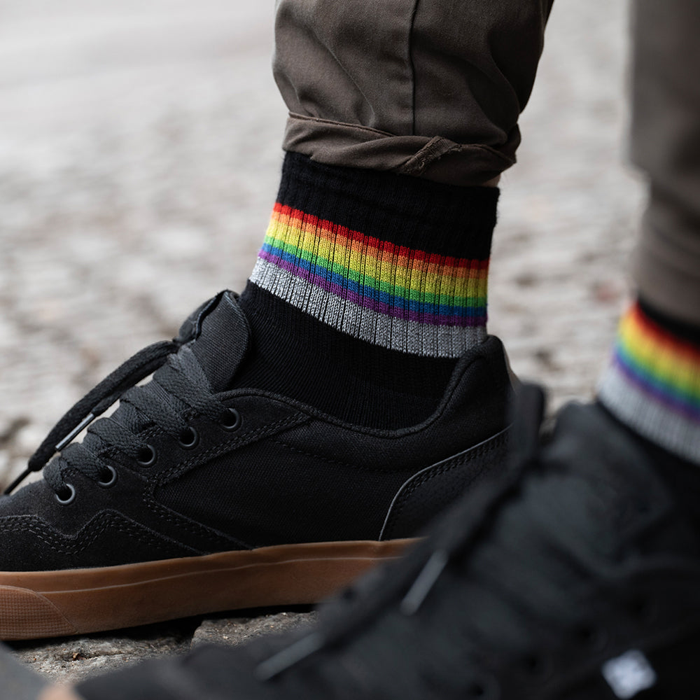 Rainbow Reflective socks, with blurry background