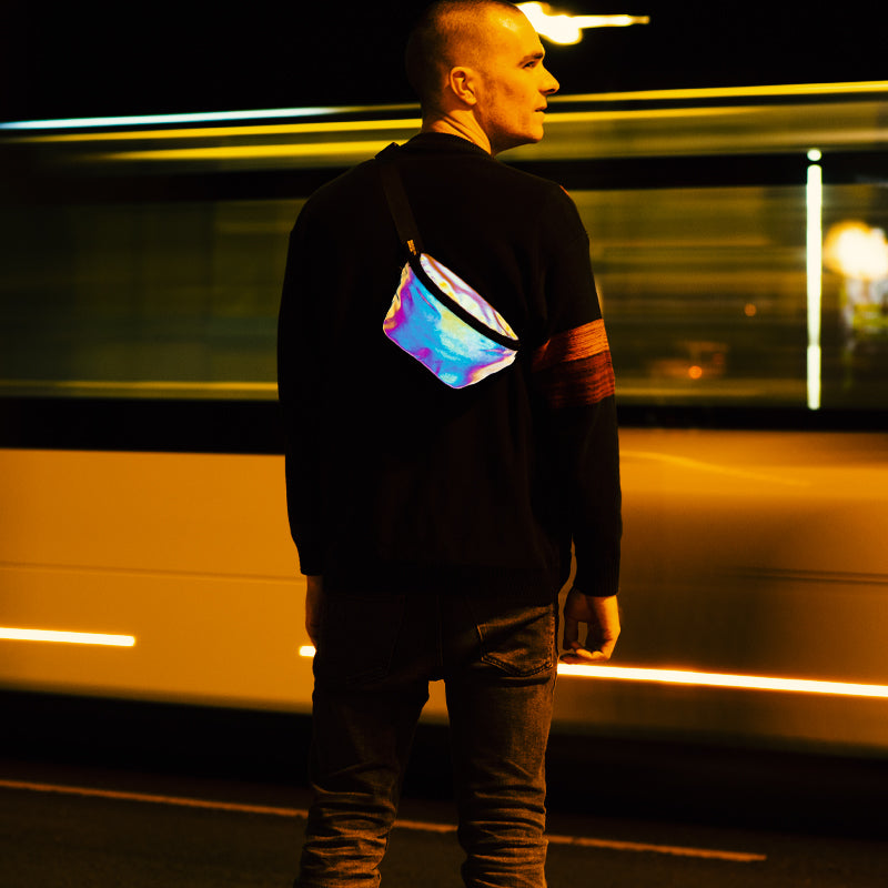 Reflective Pouch at night in urban traffic