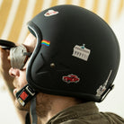 Berlin sticker kit applied on dark helmet