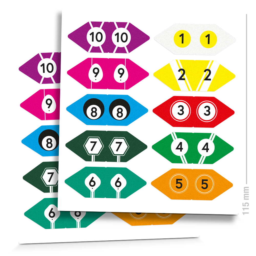 2 Bögen Sticker im Race Design, Nummern, bunte Fähnchen Sticker, Produktvariante