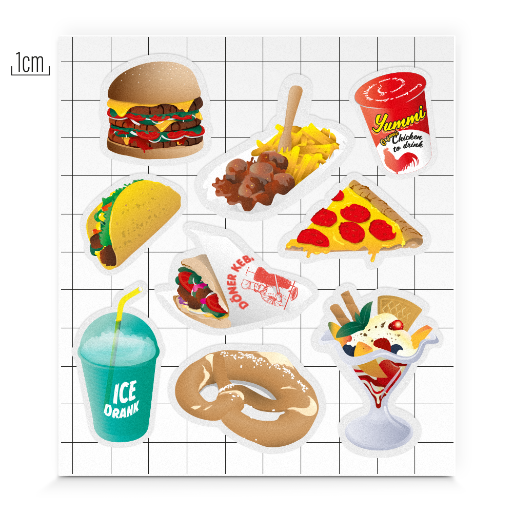 Reflective thematic shape for kids edition description sheet fast food