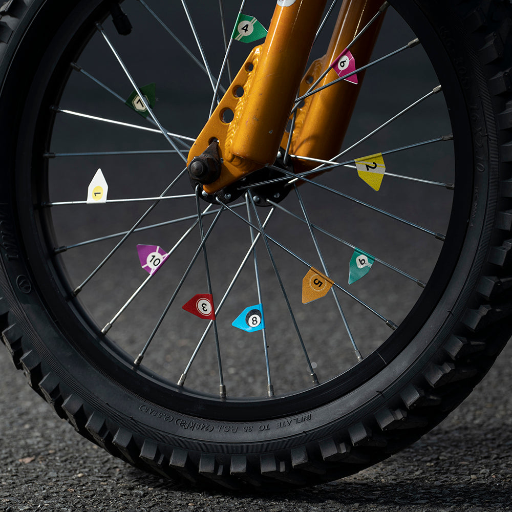 Detailansicht Racing Sticker in Speichen von BMX