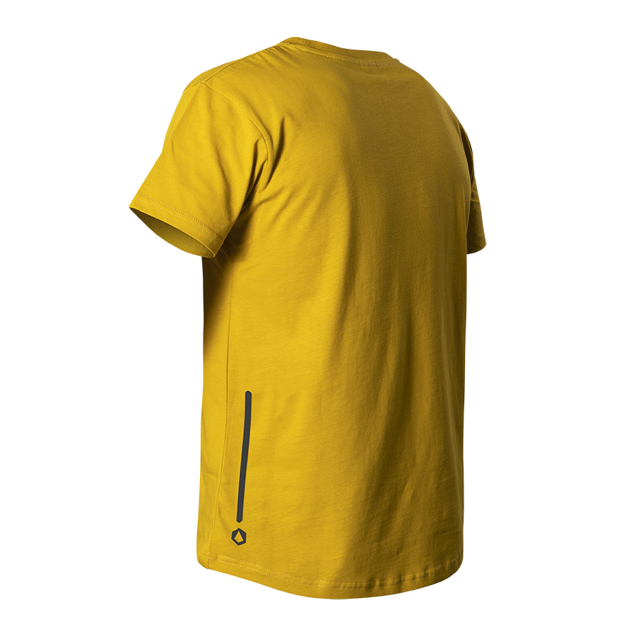 T-Shirt Leo Blitz, gelb, seitliche Rückansicht, Produktbild