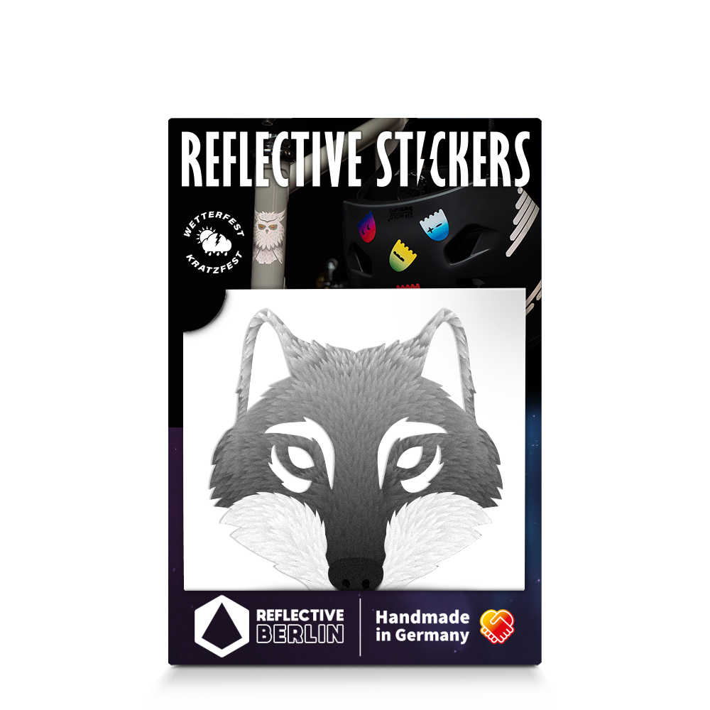 grey wolf reflective decal in packaging