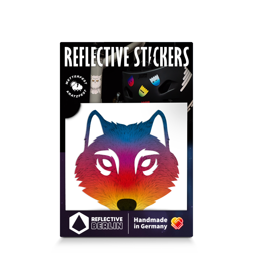 rainbow wolf reflective decal in packaging