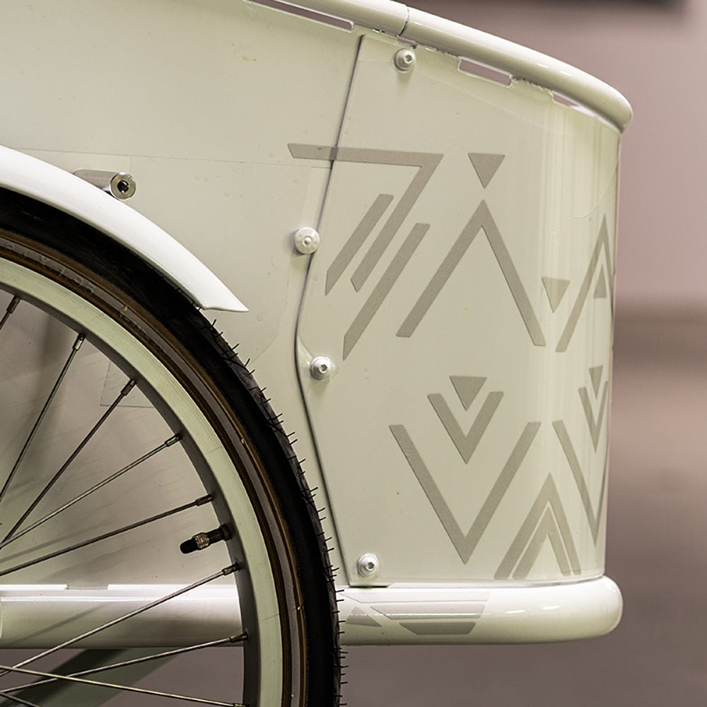 white reflective mini cargo reflective sticker on front cargo bicycle box