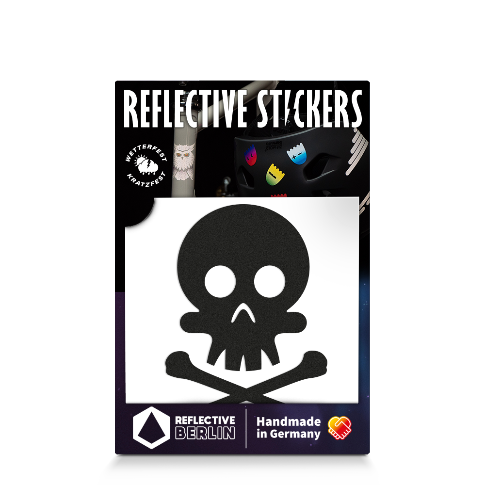 black reflective skull decal in packaging