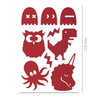 Eule, Geister, T-Rex, Krake, Einhorn Sticker für Textil, reflektierend, Freisteller, Farbe rot