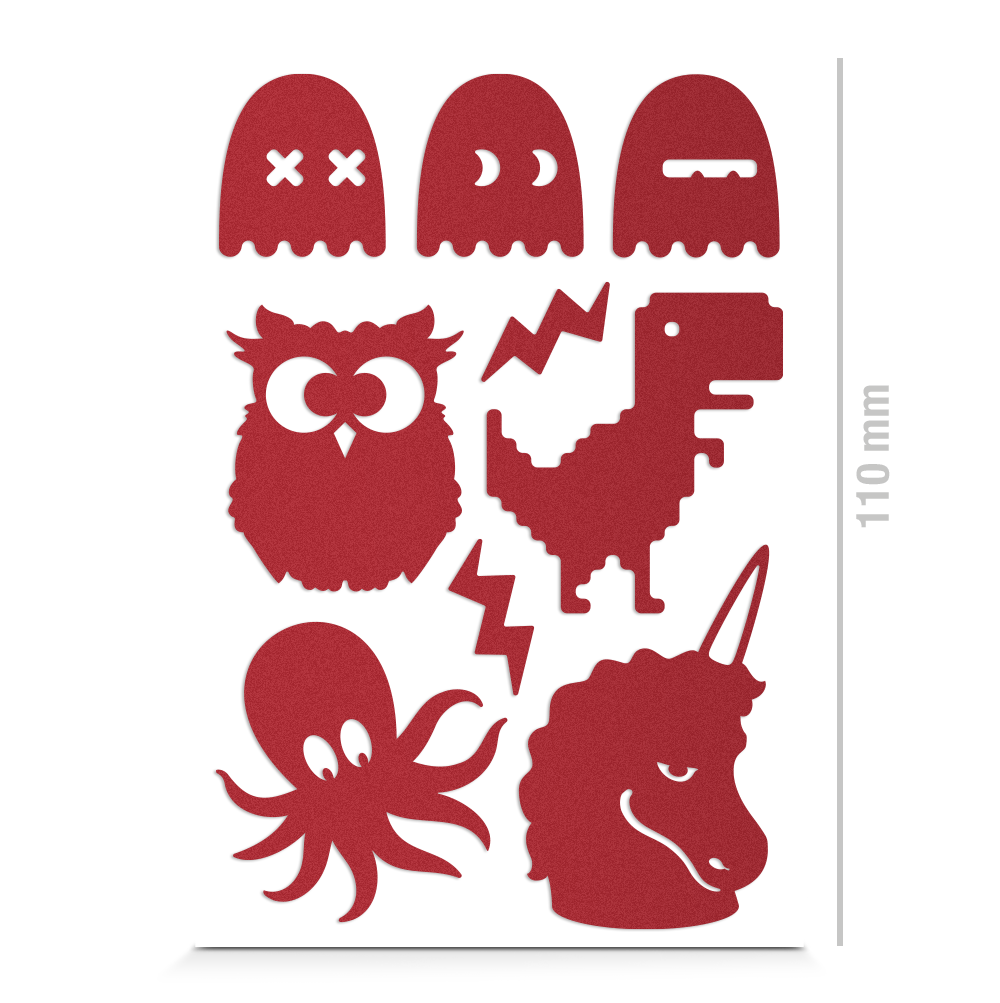 Eule, Geister, T-Rex, Krake, Einhorn Sticker für Textil, reflektierend, Freisteller, Farbe rot